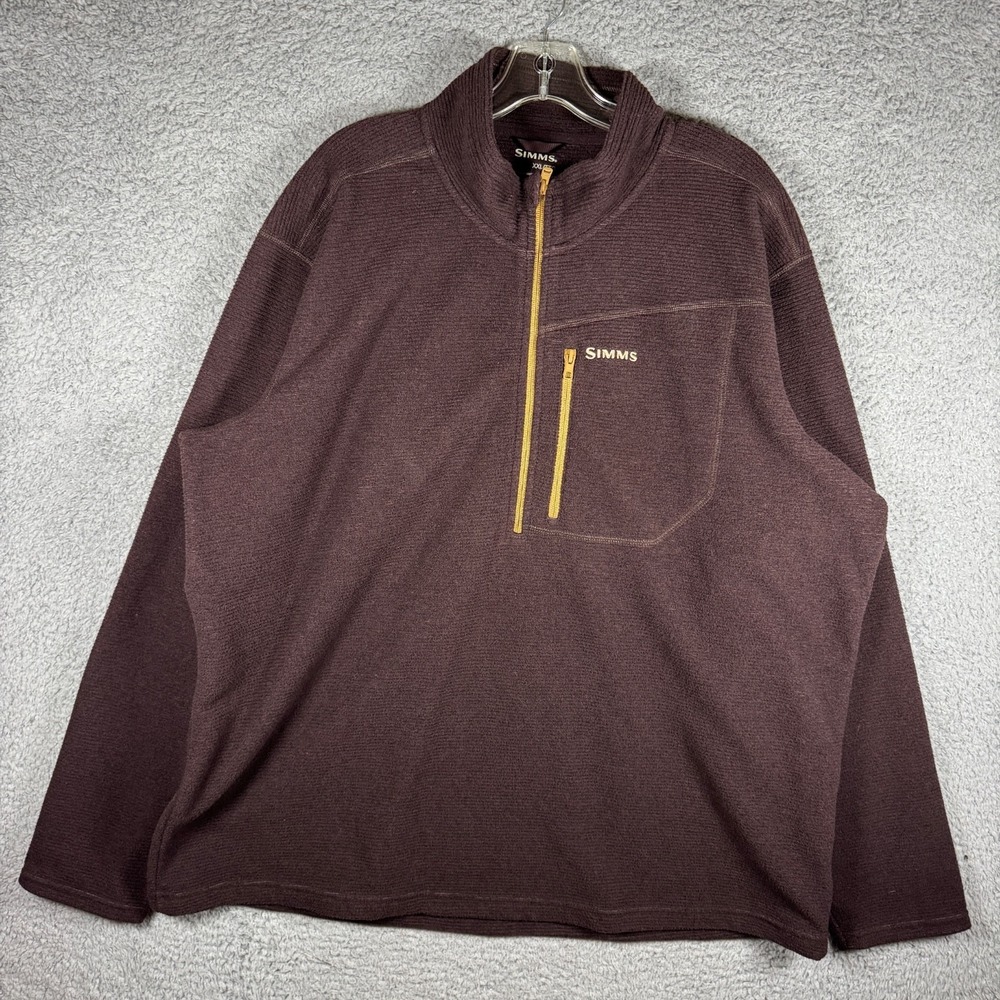 Simms Pullover Mens 2XL Rivershed Fleece Brown Quarter Zip Sweater Long‎ Sleeve